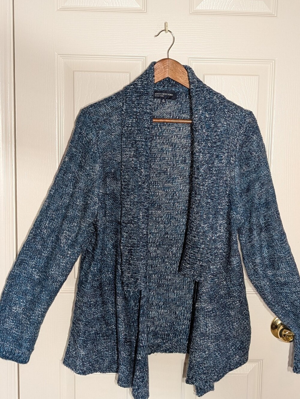 JONES NEW YORK Navy & Teal Marled Open-Front Cardigan